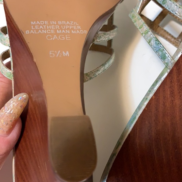 Y2K CARLOS SANTANA GREEN SNAKE CAGED SANDALS  SZ 5.5 M WEDGES LEATHER WEAVE - Picture 15 of 15